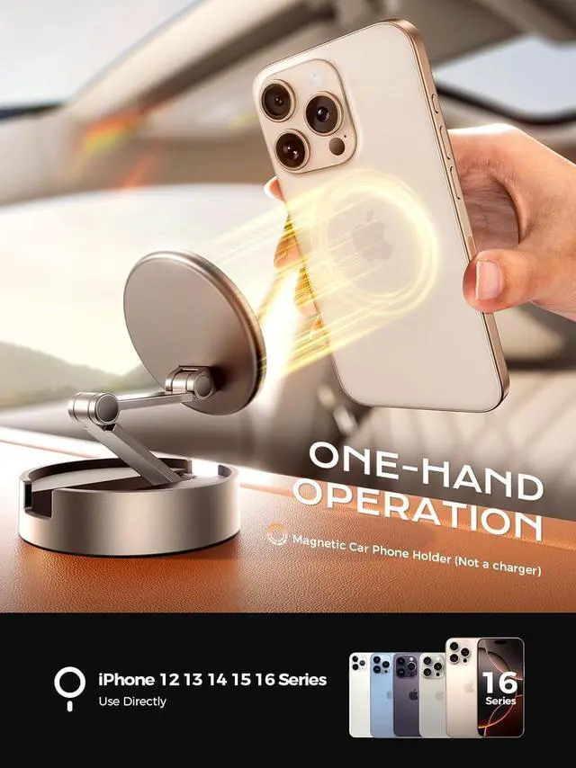 Alt view image 6 of 6 - THREEKEY for MagSafe Car Phone Mount, Magnetic Phone Holder for Car with Metal Arm & 360°Rotation, Strong Magnets Car Phone Holder Mount for iPhone 16/15/14/13/12 Series & Galaxy S25 Ultra (Bronze)