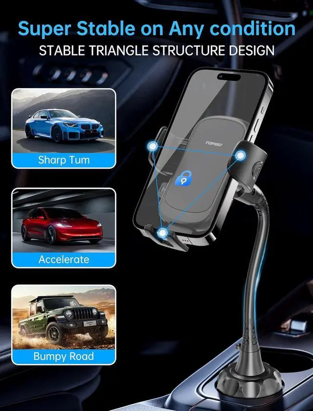 Alt view image 3 of 7 - Cup Phone Holder for Car [Upgraded Adjustable Gooseneck & Firmly Stable] Car Phone Mount Cell Phone Automobile Cradles for iPhone 16 and All 4-7 inches Smartphone(Black)