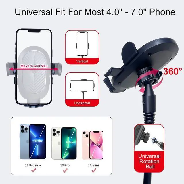 Alt view image 3 of 7 - JINKEY Dual Cup Phone Holder for Car, 360°Rotatable Car Phone Mount Adjustable Gooseneck Cell Phone Cup Holder Universal Fits for Most 4"-6.7" i-Phone Cell Phone Automobile Cradles