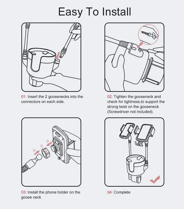 Alt view image 6 of 7 - JINKEY Dual Cup Phone Holder for Car, 360°Rotatable Car Phone Mount Adjustable Gooseneck Cell Phone Cup Holder Universal Fits for Most 4"-6.7" i-Phone Cell Phone Automobile Cradles