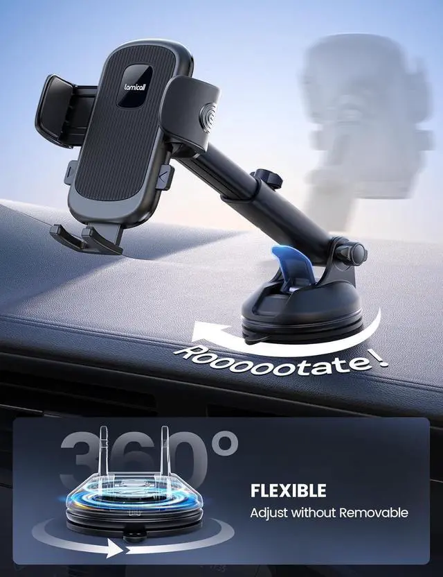 Alt view image 4 of 7 - Car Phone Holder Mount [3-in-1 Military-Grade Suction Cup] 360° Rotation Phone Holders for Your Car [Metal Hook] Cell Phone Car Mount Dashboard Vent Windshield for iPhone 16 All Smartphone