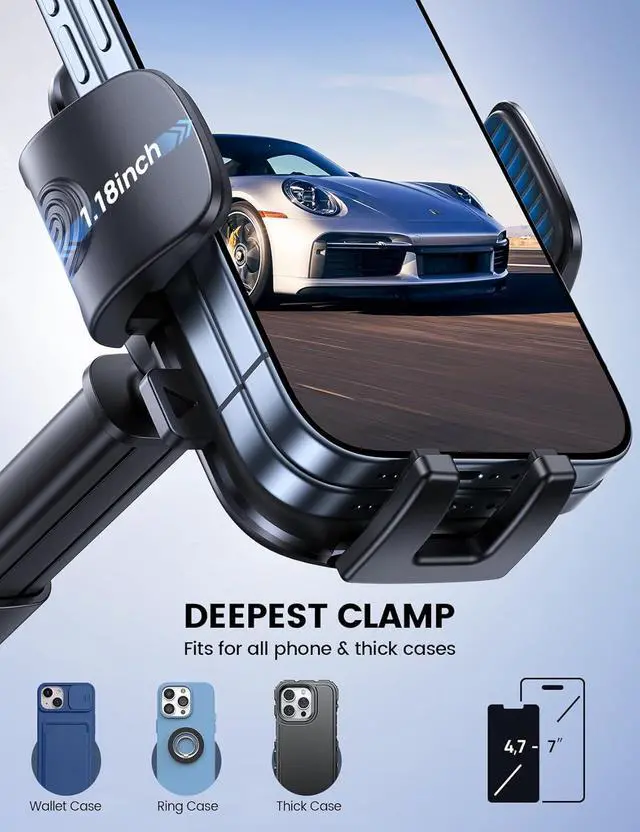 Alt view image 5 of 7 - Car Phone Holder Mount [3-in-1 Military-Grade Suction Cup] 360° Rotation Phone Holders for Your Car [Metal Hook] Cell Phone Car Mount Dashboard Vent Windshield for iPhone 16 All Smartphone