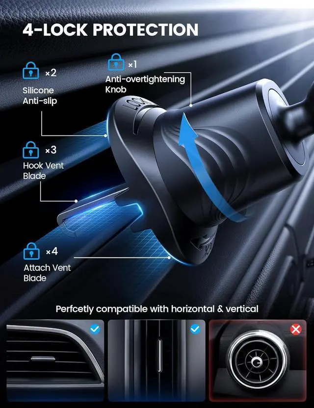 Alt view image 6 of 7 - Car Phone Holder Mount [3-in-1 Military-Grade Suction Cup] 360° Rotation Phone Holders for Your Car [Metal Hook] Cell Phone Car Mount Dashboard Vent Windshield for iPhone 16 All Smartphone