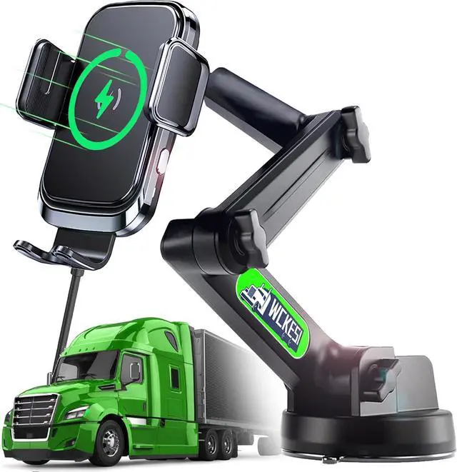 Main image of Truck Phone Holder Mount Wireless Charger Heavy Duty for Car 15W Smart Fast Charging 14 inch Long Arm Pickup Truck Windshield and Dashboard,Truck Accessories,for iPhone Samsung LG
