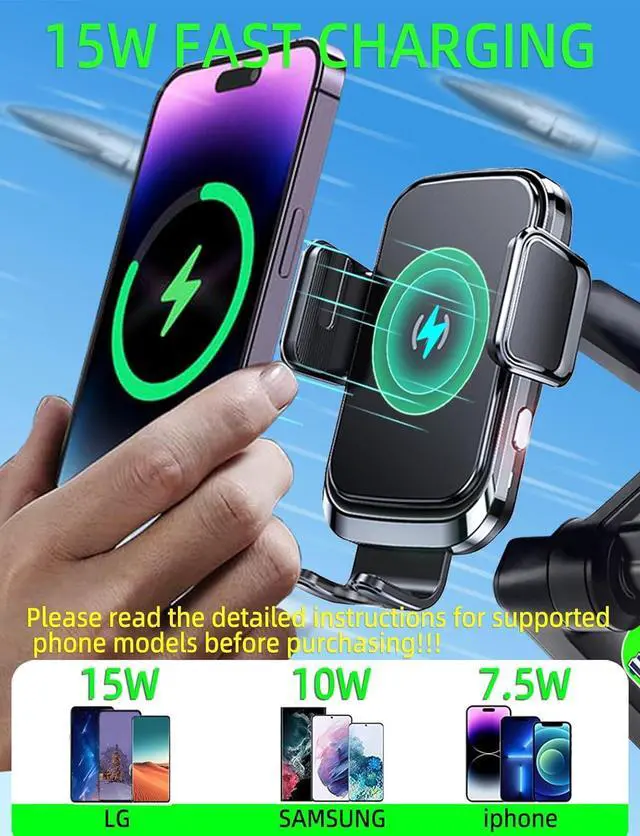 Alt view image 3 of 7 - Truck Phone Holder Mount Wireless Charger Heavy Duty for Car 15W Smart Fast Charging 14 inch Long Arm Pickup Truck Windshield and Dashboard,Truck Accessories,for iPhone Samsung LG