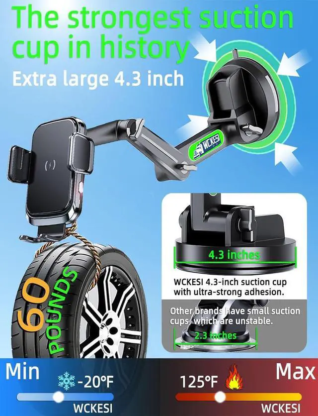 Alt view image 5 of 7 - Truck Phone Holder Mount Wireless Charger Heavy Duty for Car 15W Smart Fast Charging 14 inch Long Arm Pickup Truck Windshield and Dashboard,Truck Accessories,for iPhone Samsung LG