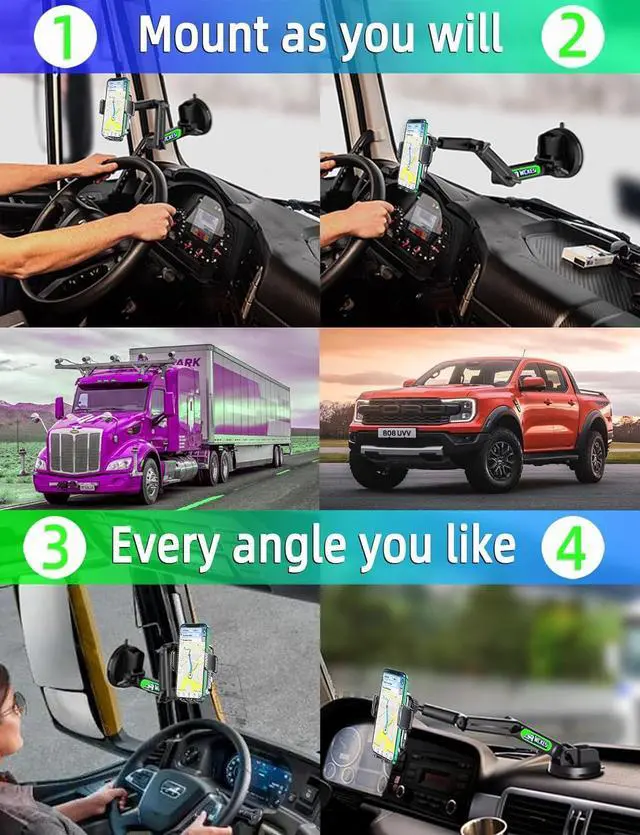 Alt view image 7 of 7 - Truck Phone Holder Mount Wireless Charger Heavy Duty for Car 15W Smart Fast Charging 14 inch Long Arm Pickup Truck Windshield and Dashboard,Truck Accessories,for iPhone Samsung LG
