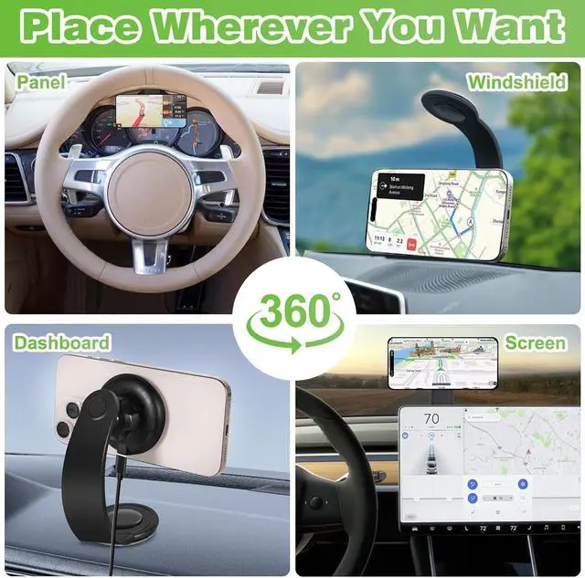 Alt view image 3 of 7 - Upgraded Magnetic Wireless Car Charger, 15W Fast Charging for MagSafe Car Mount Charger with 360° Adjustable Arm, Relocatable Cell Phone Holder for iPhone, Samsung Galaxy, Google Pixel, Gifts for Men