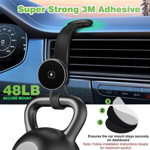 Alt view image 5 of 7 - Upgraded Magnetic Wireless Car Charger, 15W Fast Charging for MagSafe Car Mount Charger with 360° Adjustable Arm, Relocatable Cell Phone Holder for iPhone, Samsung Galaxy, Google Pixel, Gifts for Men