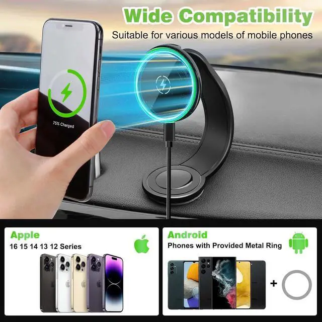 Alt view image 6 of 7 - Upgraded Magnetic Wireless Car Charger, 15W Fast Charging for MagSafe Car Mount Charger with 360° Adjustable Arm, Relocatable Cell Phone Holder for iPhone, Samsung Galaxy, Google Pixel, Gifts for Men