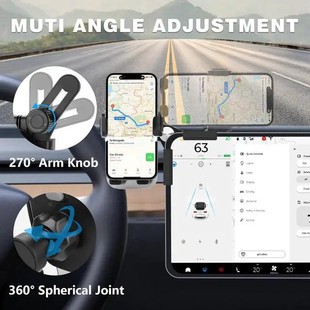 Alt view image 3 of 7 - Phone Mount for Tesla Model 3/Y Accessories 2025, Adjustable Universal Phone Holder for Tesla Model 3/Y/Cybertruck Screen, Non-Adhesive Car Mount Fits All Smartphone