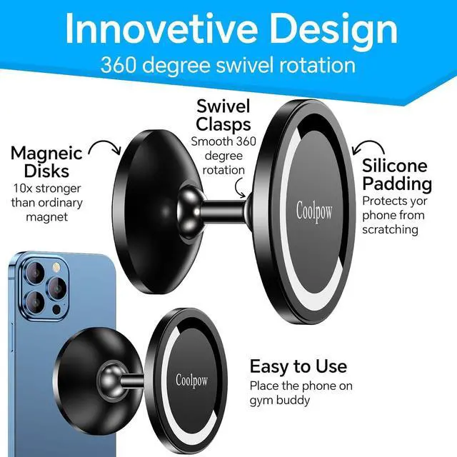 Alt view image 6 of 7 - Gym Magnetic Phone Holder Mount for MagSafeAll MetalDual Magnetic Phone Holder for Gym Accessories Attach to Metal Surface, Gym Phone Holder Magnet for iPhone 16 15 14 13 Pro Max Gift for Men Women