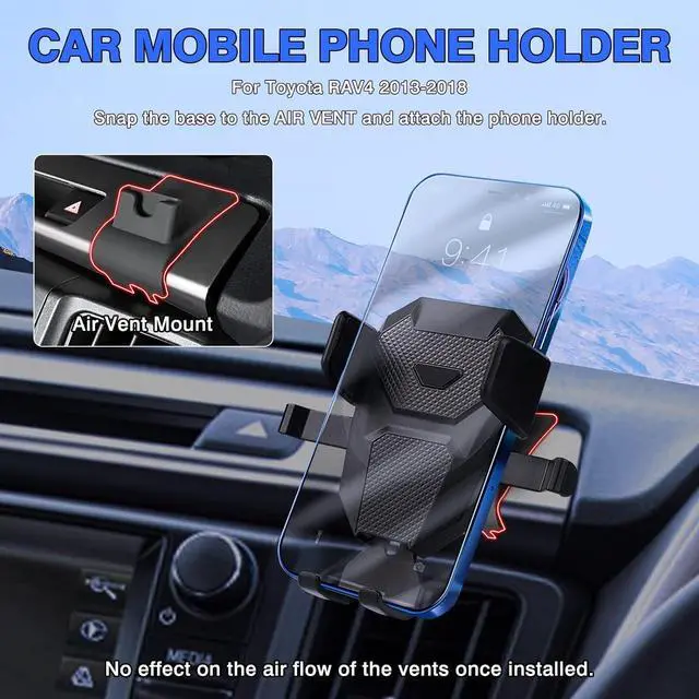 Alt view image 2 of 7 - Karltys Cell Phone Holder for Toyota RAV4 2013-2018 Accessories Car Mobile Phone Holder Air Vent Mount for 4-7 Inch Phones Thick Case Friendly Fully Adjustable Stand