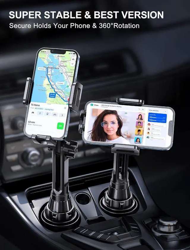 Alt view image 7 of 7 - Cup Phone Mount [Height-Adjustable Pole & Non-Shaking] Cup Phone Holder for Car Cell Phone Cradle for iPhone 16 and All 4.0-7.0 inches Smartphone - Black