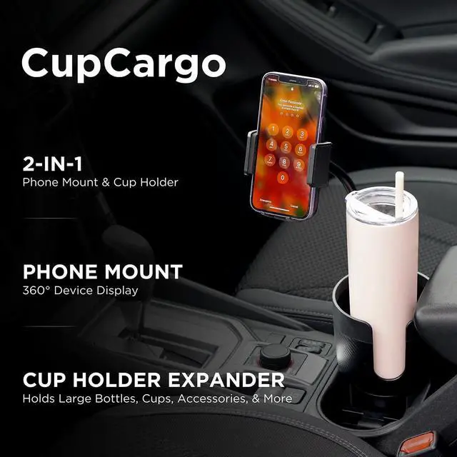 Alt view image 2 of 7 - Limitless CupCargo Cup Holder Expander and Phone Mount with Adjustable Base and Flexible Neck