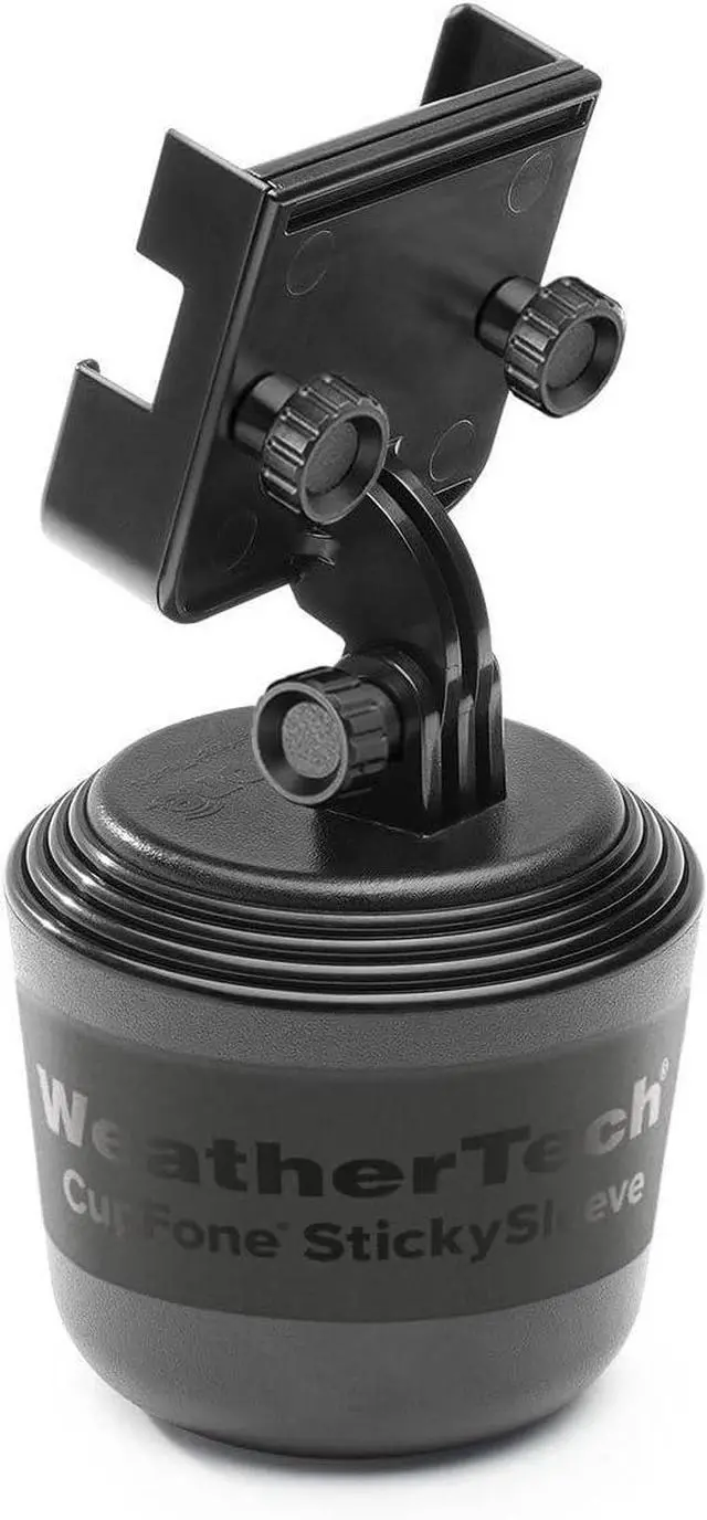 Main image of WeatherTech CupFone Two View  Adjustable, Universal Cup Holder Phone Mount Car & Truck Accessory  Best Design for iPhone & Smartphone Charging  Black Plastic Knobs