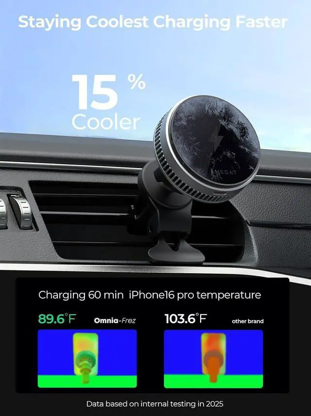 Alt view image 3 of 7 - Magnetic Car Charger, Active Cooling 15W Qi2-Certified Fast Charging Compatible with Magsafe Car Charger, Air Vent Phone Holder Mount for iPhone 16/15/14/13/12 and More Series