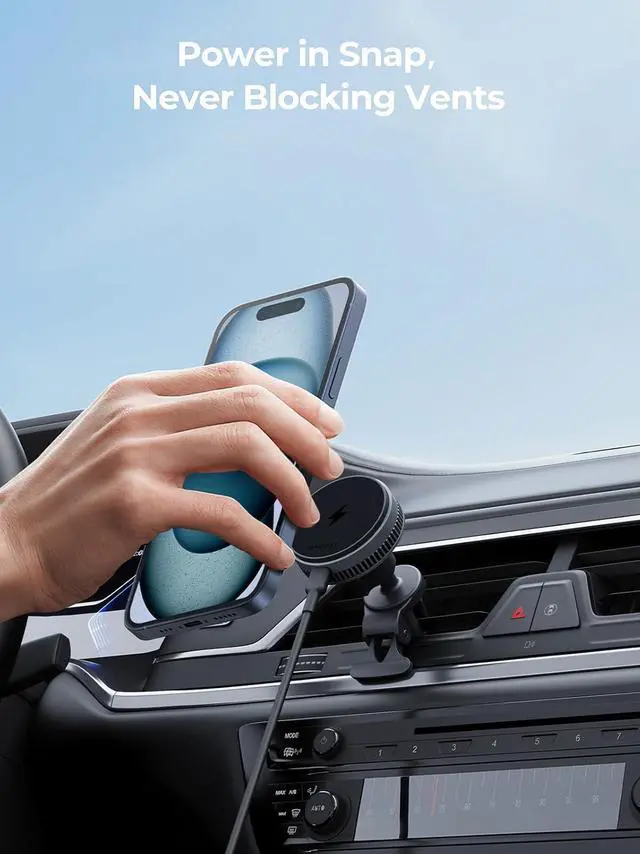 Alt view image 5 of 7 - Magnetic Car Charger, Active Cooling 15W Qi2-Certified Fast Charging Compatible with Magsafe Car Charger, Air Vent Phone Holder Mount for iPhone 16/15/14/13/12 and More Series