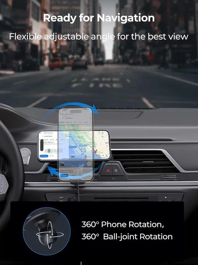 Alt view image 7 of 7 - Magnetic Car Charger, Active Cooling 15W Qi2-Certified Fast Charging Compatible with Magsafe Car Charger, Air Vent Phone Holder Mount for iPhone 16/15/14/13/12 and More Series
