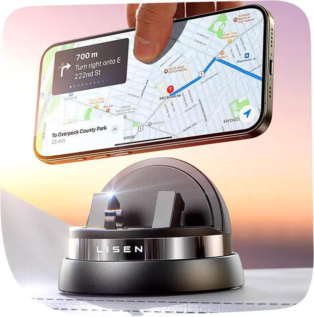 Main image of LISEN Car Phone Holder,360° Rotatable Dashboard Cell Phone Holder,Car Travel Essentials for Long Trips,Multifunctional Car Accessories Fit for iPhone 16 Pro Max/15/14/13/12/11,Samsung