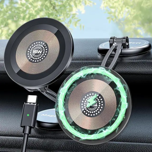 Main image of 15W Magnetic Car Mount Charger: Fast Wireless Phone Holder with Adhesive, 360° Rotatable Zinc Alloy Handsfree Stand (15w Wireless Charger)
