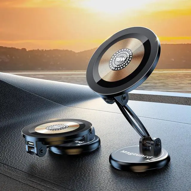 Alt view image 2 of 7 - 15W Magnetic Car Mount Charger: Fast Wireless Phone Holder with Adhesive, 360° Rotatable Zinc Alloy Handsfree Stand (15w Wireless Charger)