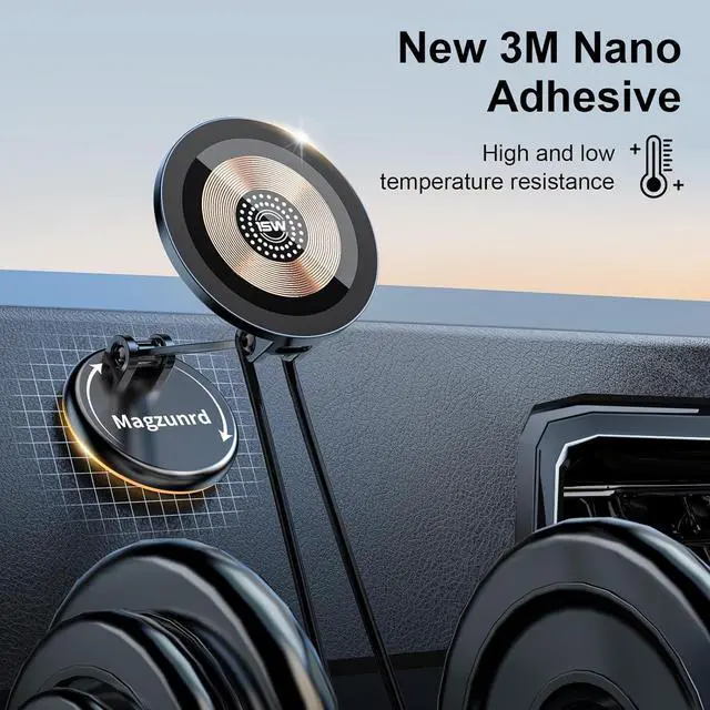 Alt view image 3 of 7 - 15W Magnetic Car Mount Charger: Fast Wireless Phone Holder with Adhesive, 360° Rotatable Zinc Alloy Handsfree Stand (15w Wireless Charger)