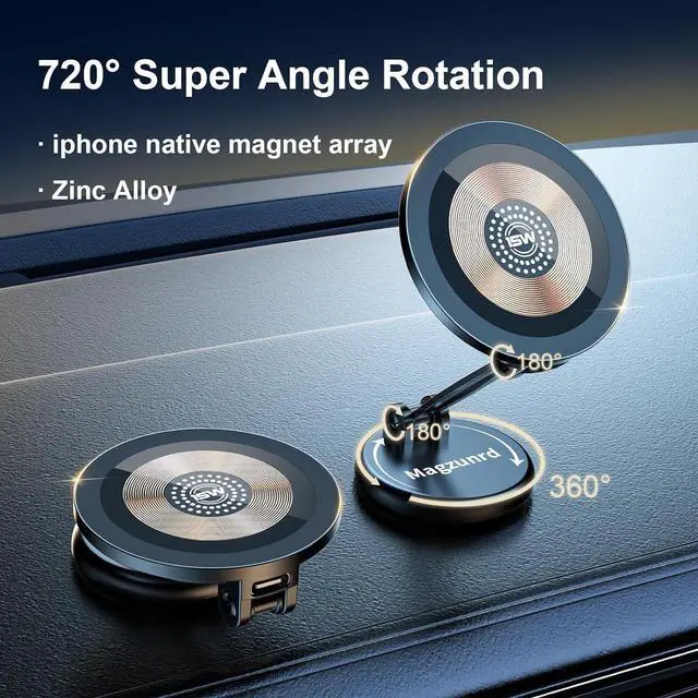 Alt view image 5 of 7 - 15W Magnetic Car Mount Charger: Fast Wireless Phone Holder with Adhesive, 360° Rotatable Zinc Alloy Handsfree Stand (15w Wireless Charger)