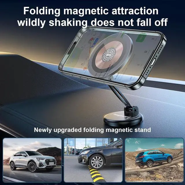 Alt view image 6 of 7 - 15W Magnetic Car Mount Charger: Fast Wireless Phone Holder with Adhesive, 360° Rotatable Zinc Alloy Handsfree Stand (15w Wireless Charger)