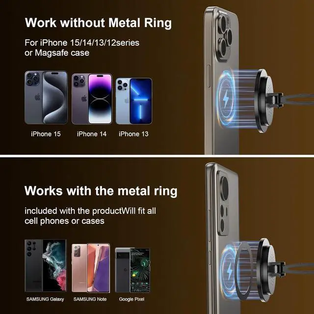 Alt view image 4 of 7 - 15W Magnetic Car Mount Charger: Fast Wireless Phone Holder with Adhesive, 360° Rotatable Zinc Alloy Handsfree Stand (15w Wireless Charger)
