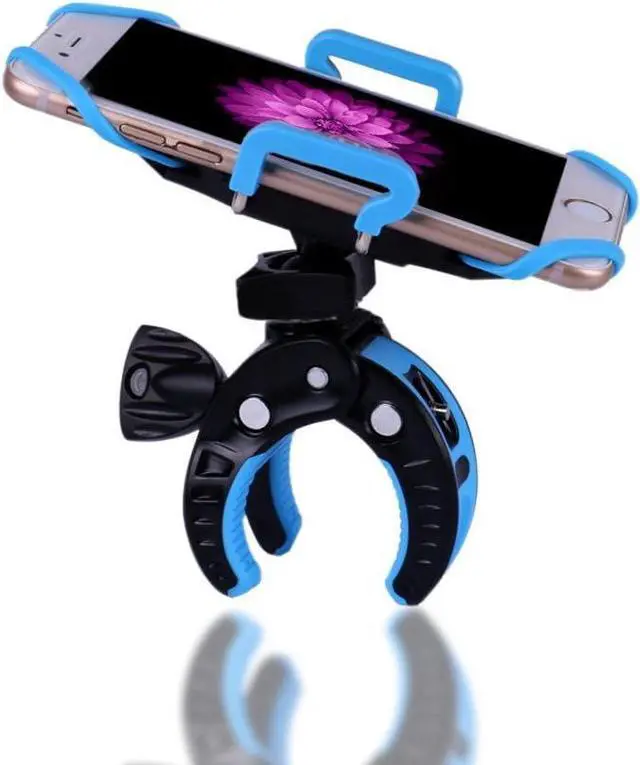 Alt view image 2 of 6 - Bike Mount, Bike Phone Mount Motorcycle Baby Carriage Bicycle Cell Phone Holder Cradle with Rubber Strap 360 Degree Rotate for iPhone X,8,7 6s Plus 5s 5SE,Galaxy (Blue)