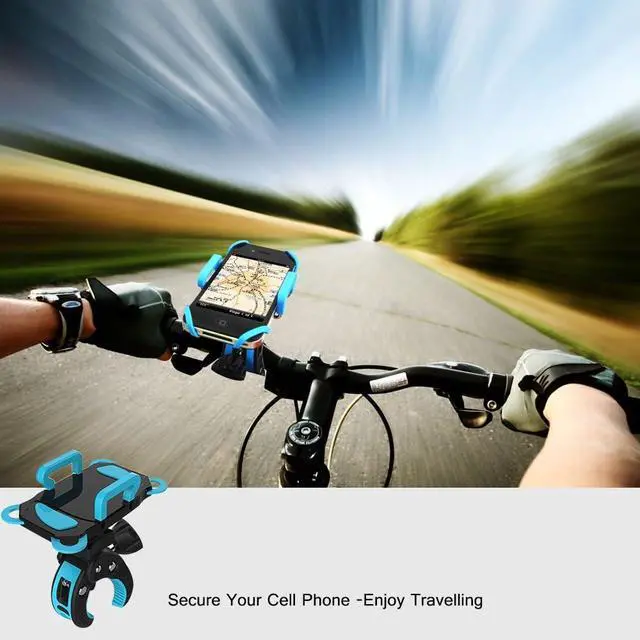 Alt view image 6 of 6 - Bike Mount, Bike Phone Mount Motorcycle Baby Carriage Bicycle Cell Phone Holder Cradle with Rubber Strap 360 Degree Rotate for iPhone X,8,7 6s Plus 5s 5SE,Galaxy (Blue)