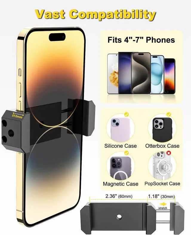 Alt view image 4 of 7 - Sun Visor Car Phone Mount, Upgraded Durable All Metal - Cell Phone Holder for Car Visor, 360° Adjustable Steering Wheel Clip for iPhone 16 15 14 13 Pro Max, Glalaxy S A Serie, Z Flip,4-7" Phone