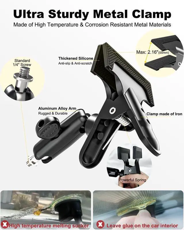 Alt view image 5 of 7 - Sun Visor Car Phone Mount, Upgraded Durable All Metal - Cell Phone Holder for Car Visor, 360° Adjustable Steering Wheel Clip for iPhone 16 15 14 13 Pro Max, Glalaxy S A Serie, Z Flip,4-7" Phone