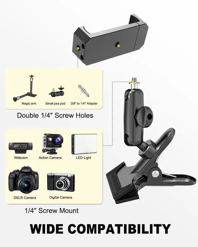 Alt view image 7 of 7 - Sun Visor Car Phone Mount, Upgraded Durable All Metal - Cell Phone Holder for Car Visor, 360° Adjustable Steering Wheel Clip for iPhone 16 15 14 13 Pro Max, Glalaxy S A Serie, Z Flip,4-7" Phone