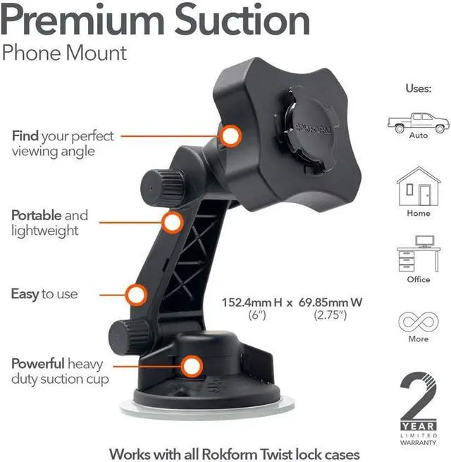 Alt view image 2 of 7 - Rokform - Adjustable Windshield Phone Mount Secured by Strong Suction Cup Base, 210 Degrees of Tilt and 360 Degree of Rotation Phone Holder Compatible with ALL Rokform Twist Lock Cases