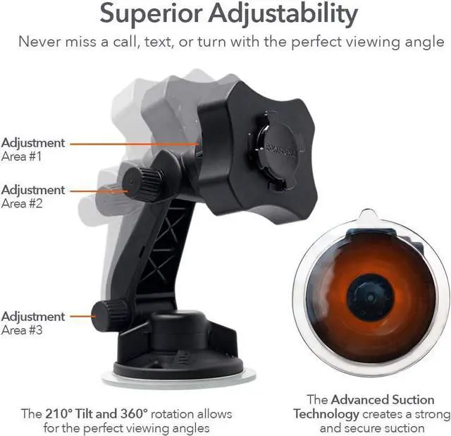 Alt view image 3 of 7 - Rokform - Adjustable Windshield Phone Mount Secured by Strong Suction Cup Base, 210 Degrees of Tilt and 360 Degree of Rotation Phone Holder Compatible with ALL Rokform Twist Lock Cases