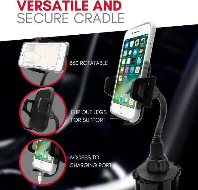 Alt view image 3 of 7 - Car Cup Holder Phone Mount - Securely Holds Phones up to 4.1 Wide - Flexible Gooseneck & 360° Rotatable Cradle