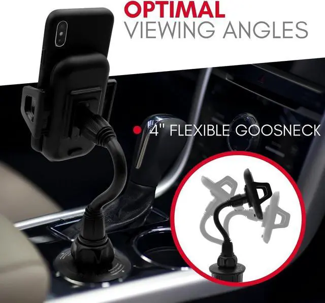 Alt view image 4 of 7 - Car Cup Holder Phone Mount - Securely Holds Phones up to 4.1 Wide - Flexible Gooseneck & 360° Rotatable Cradle