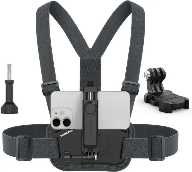 Main image of Phone Chest Mount Harness Holder Mobile Phone Strap Clip Compatible with iPhone Samsung GoPro 13/12/11/10/9/8 DJI Osmo and Most Cell Phones Action Cameras POV/VLOG