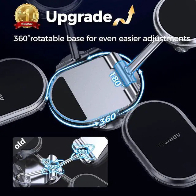 Alt view image 2 of 7 - ADIUPUL Magnetic Phone Holder for Car, 6X Magnets, Double 360° Rotation, Super Sticker, Compatible with All Phones, Black