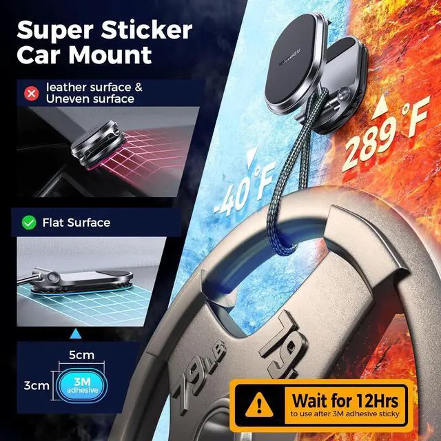 Alt view image 5 of 7 - ADIUPUL Magnetic Phone Holder for Car, 6X Magnets, Double 360° Rotation, Super Sticker, Compatible with All Phones, Black