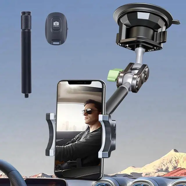 Alt view image 2 of 7 - leepiya Car Phone Mount Video Recording Universal Magic Arm Suction Car Phone Holder Mount Windshield Window Glass Dashboard Vlog Shooting Car Phone Mount for All Smartphones & Cars