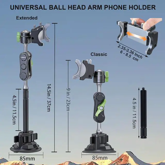 Alt view image 3 of 7 - leepiya Car Phone Mount Video Recording Universal Magic Arm Suction Car Phone Holder Mount Windshield Window Glass Dashboard Vlog Shooting Car Phone Mount for All Smartphones & Cars