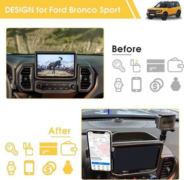 Alt view image 2 of 7 - Dash Phone Holder for Bronco Sport Cell Phone Holder & Camera Mount Multi-Function Dashboard Phone Holder Mount with Tray for Ford Bronco Sport Accessories 2 Door 4 Door