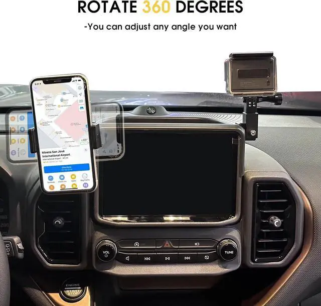 Alt view image 4 of 7 - Dash Phone Holder for Bronco Sport Cell Phone Holder & Camera Mount Multi-Function Dashboard Phone Holder Mount with Tray for Ford Bronco Sport Accessories 2 Door 4 Door