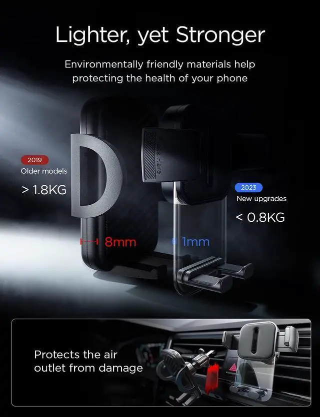 Alt view image 5 of 7 - LISEN Vent Phone Mount for Car [Smooth Silicone Protection] Universal Car Vent Phone Holder Mount for Car with Extension Clip for iPhone 16 15 14 13 12 11 X XR XS Pro Max Mini 8 7 6 Plus