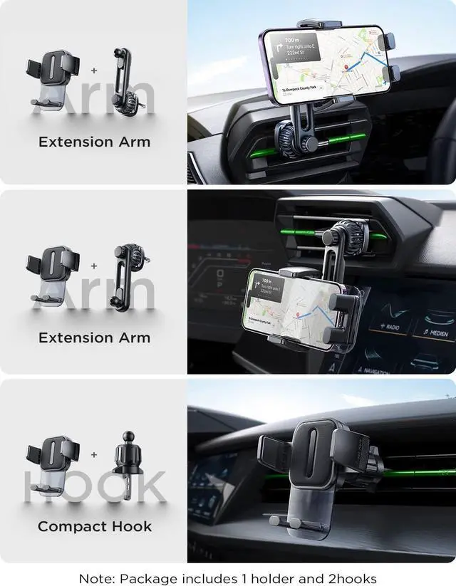 Alt view image 7 of 7 - LISEN Vent Phone Mount for Car [Smooth Silicone Protection] Universal Car Vent Phone Holder Mount for Car with Extension Clip for iPhone 16 15 14 13 12 11 X XR XS Pro Max Mini 8 7 6 Plus