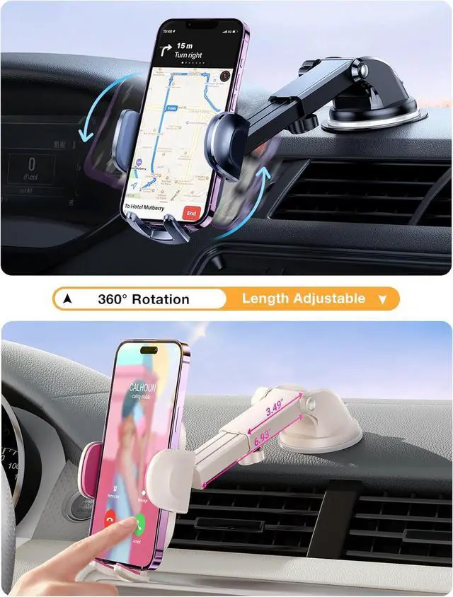 Alt view image 5 of 6 - TORRAS2 Pack Phone Holders for Your Car, Phone Mount for Dashboard/Vent/Windshield,Snug-Hold Clamps Cell Phone Holder Car Mount for iPhone/Pro Max