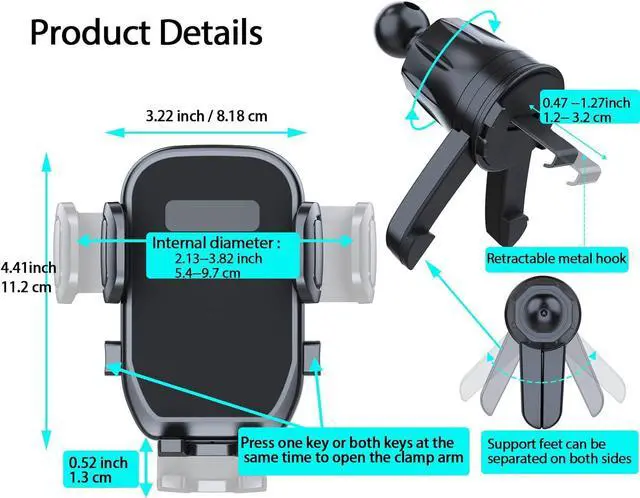 Alt view image 3 of 7 - YouOKLight Phone Holder car Vent, car Cell Phone Holder for iPhone, car Vent Phone Mount, Car Phone Holder, 2023 Upgraded Metal Hook Universal, Car Phone Mount fit for Smart Phone.